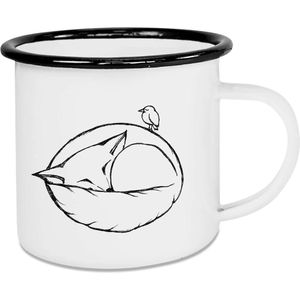 Handgemaakte emaille mok Slapende vos 300ml