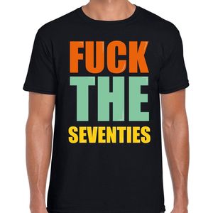 Fuck the seventies fun t-shirt met gekleurde letters - zwart -  heren - Fun shirt / kado t-shirt / 70s themafeest S