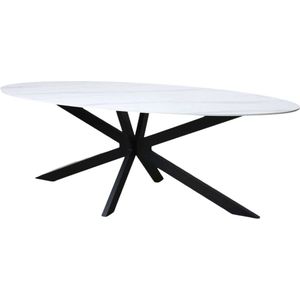 Eettafel ovaal 210cm Figo marmerlook wit ovale tafel steen