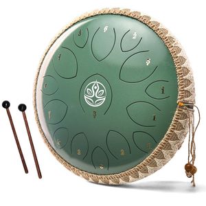 Ohana Drums® Handpan 36 cm Jade Groen – Tongue drum ��– Klankschaal – 15 noten - Handpan - Tong Drum - Klankschalen - Yoga Drum – Lotus Tong - Steeldrum - Muziektherapie