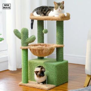 NewWave® - Katten Krabpaal Groen - Cactus - Multi Level Cat Home - Luxe Cat Tower Tree - 83cm Hoog - Met Katten Speelgoed/Accessoires