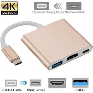 Xtabarya 4K Usb C Hub 3 In1 Adapter Usb Type C Hub Naar Hdmi-Compatibel 4K Ondersteuning Samsung Dex Modus USB-C Dock Met Pd Voor Macbook Pro/Air Goud