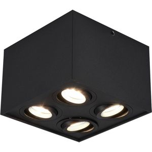 LED Plafondspot - Trion Bisqy - GU10 Fitting - 4-lichts - Vierkant - Mat Zwart - Aluminium
