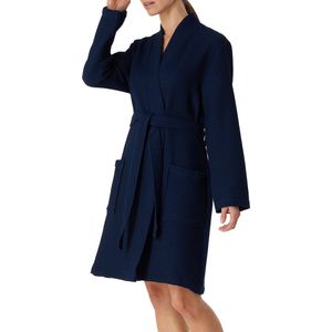 SCHIESSER Essentials badjas - dames badjas wafelpique donkerblauw