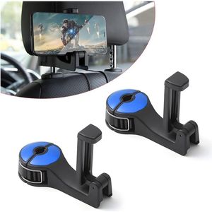 Opbergtas voor in de auto - 2-in-1 autostoel hoofdsteunhaak met telefoonhouder - Blauw