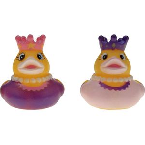 Badeendjes prinses - rubber - 2 stuks - paars en lichtroze - 5 cm - bad speelgoed