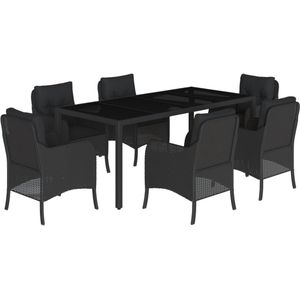 vidaXL 7-delige Tuinset met kussens poly rattan zwart - Tuinset - Tuinsets - Loungeset - Tuintafel