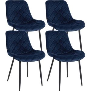 In And OutdoorMatch Eetkamerstoelen Leanne - Blauw - Set van 4 - Fluweel - Hoogwaardige bekleding - Exclusieve eetkamerstoelen - Stijlvolle uitstraling