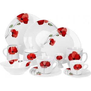 62-delig combiservies voor 6 personen met klaprozen bloemen en porselein