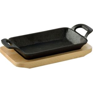 Oneiro’s Luxe Rechthoekige Mini Pan - met Serveerplank -Gietijzer – koken – tafelen – keuken –overige pannen – inductie – gas – potten – pannen