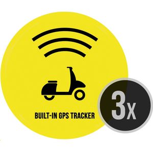 Scooter stickers (3x) | ""Built-in GPS tracker"" | ⌀ 4,5 cm | 3 stuks | Bromfiets | Brommer | Anti-diefstal | Dieven ontmoedigen | Opvallend | Geel | Weerbestendig | Snorfiets | Beveiliging | Tweewieler