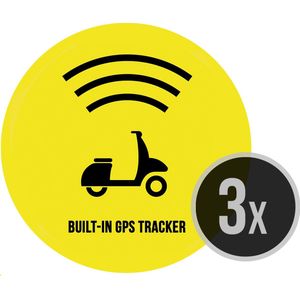 Scooter sticker | ""Built-in GPS tracker"" | ⌀ 4,5 cm | 3 stuks | Bromfiets | Brommer | Anti-diefstal | Dieven ontmoedigen | Ronde stickers | Opvallend | Geel | Weerbestendig | Snorfiets | Beveiliging | Tweewieler