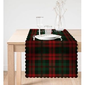 Velvet textiel tafelloper - 45x135 cm - Kerstdecoratie voor binnen - Merry Christmas op Donkerrode plaid