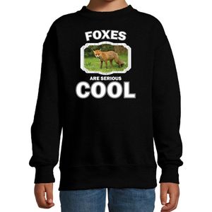 Dieren vossen sweater zwart kinderen - foxes are serious cool trui jongens/ meisjes - cadeau bruine vos/ vossen liefhebber - kinderkleding / kleding 110/116