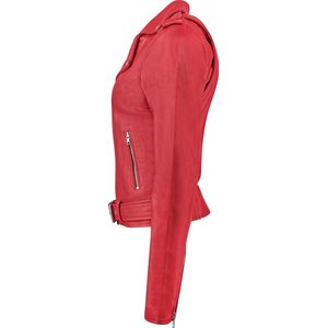 Urban 5884® - Alice - Damesjas - Perfecto - Schuin Rits - Zilver rits -Lams Leer - Rood - Maat XL