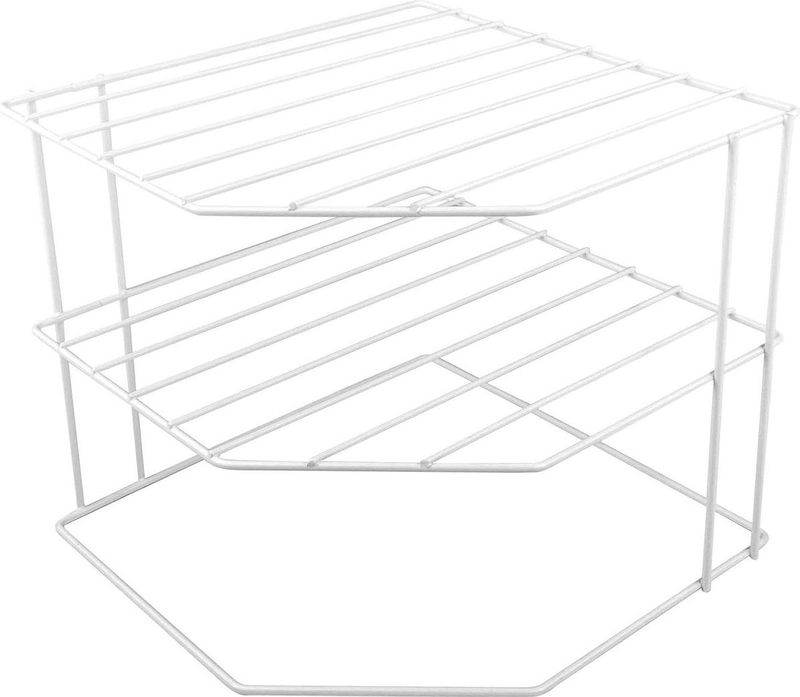 Hoek staand wit opbergrek metaal kast rek - opbergrek keuken plank - inzetstuk voor keukenkast plank - organizer bordenstandaard - bordenopslag Keukenkast organizer