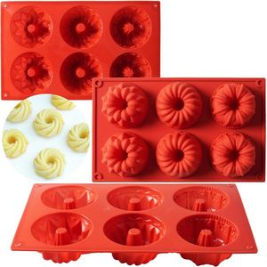 3 stuks mini-tulbandvorm, siliconen bakvorm, mini-tulbandvorm, voor cake, koekjes, muffins, anti-aanbaklaag, rood