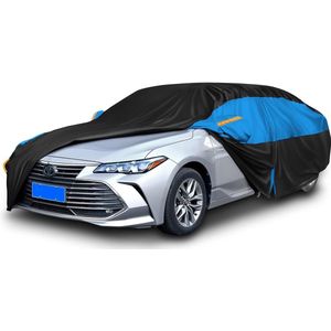 Universele autoafdekking, waterdicht, ademend, volledige garage, autozeil tegen regen, zon, stofbescherming met ritssluiting en katoenen voering, dekzeil voor sedan/combi (470 tot 490 cm), blauw