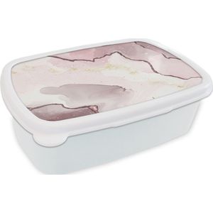 Broodtrommel Wit - Lunchbox - Brooddoos - Marmer - Roze - Geel - 18x12x6 cm - Volwassenen