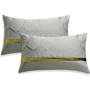 Set van 2 kussenslopen voor bank, auto, slaapkamer, luxe, moderne, minimalistische gouden leren naden, golfstrepen, sierkussen, kussenhoes, kussenhoes, 30 x 50 cm (zilver)