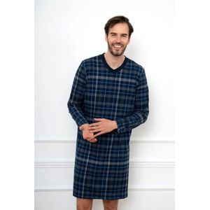 Comfortabel heren nachthemd van 100% katoen - marineblauw geruit nachthemd - Italian Fashion Jakub - marineblauw M