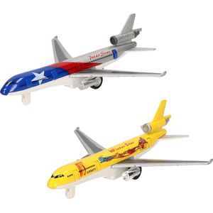 Speelgoed Vliegtuigen Setje van 2 Stuks Zilver en Geel 19 cm - Vliegveld Spelen Voor Kinderen