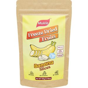 Muklo - Freeze Dried Fruits (Gevriesdroogd Fruit Chips) - Banana (banaan) Slices - 50 Gram - Gezonde snack - Zonder toevoegingen - 100% fruit - Vegan