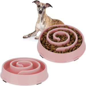 Relaxdays 2x anti-schrokbak - voerbak tegen schrokken - 600 ml - plastic eetbak honden