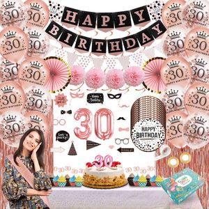 Celejoy 30 Jaar Feestpakket - Luxe Rose Gouden Verjaardag Decoraties met Ballonnen, Slingers & Complete Feestbenodigdheden