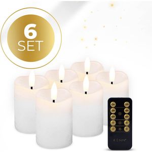 KENN® 3D LED Kaarsen - Wit - 6 Stuks - Met Afstandsbediening - Realistische Led Kaarsen - 200+ Branduren - Rustige Vlam - Warm Wit - Kerstverlichting - Automatische Timer - Wax LED Kaarsen