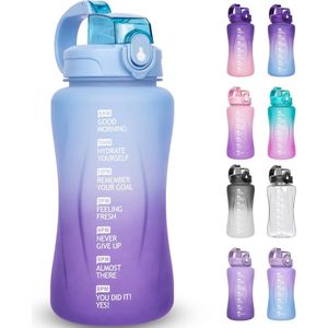 2 liter waterfles met rietje en motiverende tijdsaanduiding, 2L sportwaterfles voor hardlopen, yoga, kamperen.