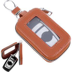 Lederen autosleutelhangerhoes - met metalen haak - rits tas - transparant venster - Auto sleutel Case Cover .