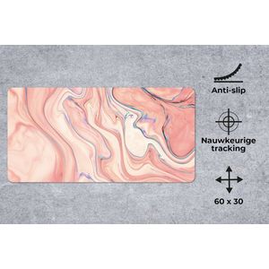 Bureauonderlegger - Marmer print - Pastel - Roze - Blauw - Marmer printlook - Abstract - 60x30 - Muismat