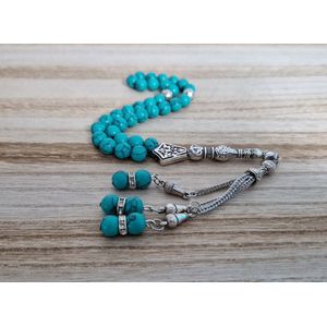 Handgemaakte tesbih ""tasbih"" natuursteen ""Howliet groen"" - Aantal kralen 33 - Diameter kralen 8 MM - met metaal tassel ""model B27"" - Een mooi cadeau-idee
