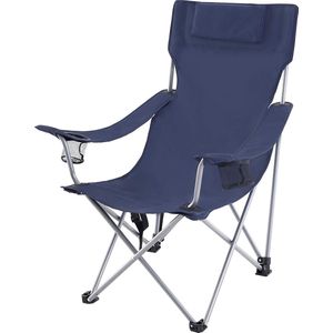 Opklapbare Campingstoelen - set van 2 - tuinstoelen - met armleuningen, hoofdsteun en bekerhouders, metalen frame, belastbaar tot 150 kg, donkerblauw