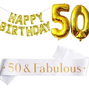 3-delige decoratie set 50 & Fabulous goud wit - abraham - sarah - 50 - verjaardag - ballon - decoratie - goud
