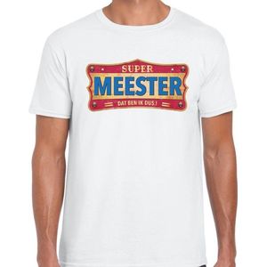 Vintage Super meester cadeau / kado t-shirt wit - voor heren - vaderdag / meester - shirt / kleding L
