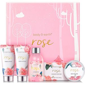 Body & Earth - Rose Beauty - Verwenpakket Rozengeur - Verjaardag Cadeau Vrouw - Wellness Bath rituals - Geschenkset vrouwen, moeder, mama, vriendin, oma, geliefde - Giftset - Cadeau Set Volwassenen - Moederdag Cadeautje voor Mama