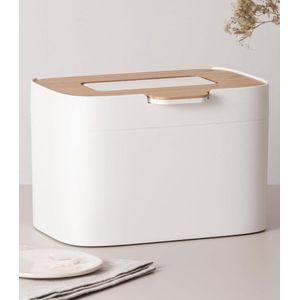 Biologische vuilnisemmer 'Elin' | 45L compostemmer met houten deksel & filter | geurdicht vaatwasmachinebestendig incl. binnencontainer | bio-afvalcontainer voor de keuken | Wit