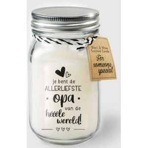 Kaars - Liefste Opa - Lichte vanille geur - In glazen pot - In cadeauverpakking met gekleurd lint