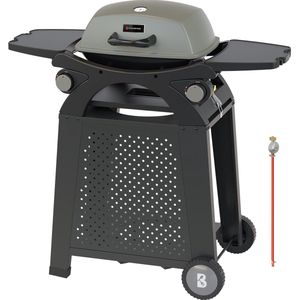 KitchenBrothers Gas BBQ - Staand en Tafelmodel Barbecue - Tafelbarbecue - Anti-aanbaklaag - 37x48 cm Grilloppervlak - Zwart