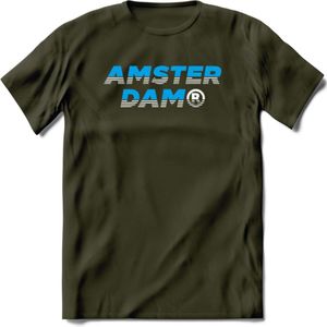 Amsterdam T-Shirt | Souvenirs Holland Kleding | Dames / Heren / Unisex Koningsdag shirt | Grappig Nederland Fiets Land Cadeau | - Leger Groen - XL