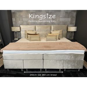 Familie Boxspring Velvet Beige XXL - 360x210 -  Incl 7-zones pocketvering Matrassen - Tencel topper 360x210 - KINGSIZE - Velours