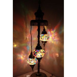 Turkse Lamp - Vloerlamp - Mozaïek Lamp - Marokkaanse Lamp - Oosters Lamp - ZENIQUE - Authentiek - Handgemaakt - Multicolour mix - 3 bollen