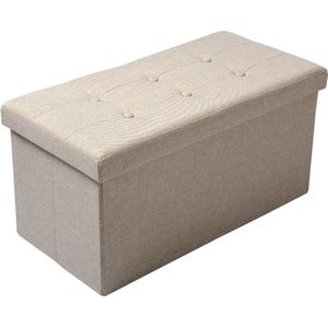 SteeFly® Multifunctionele opslag poef linnen beige - 38cm hoog - Opvouwbaar - 80L inhoud - Gestoffeerde zitting - 5,8kg