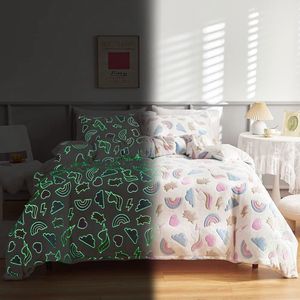 JGS ® Zacht en Warm Flanel Beddengoed met Uniek Glow-in-the-Dark Regenboogpatroon voor Kinderen