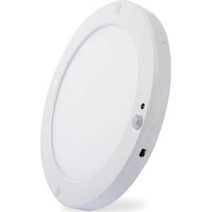 LED Plafondlamp met Bewegingssensor + Dag en Nacht Sensor - 18W-Koud Wit 6400K - 360° Zichthoek - Opbouw/Inbouw - Rond - Mat Wit