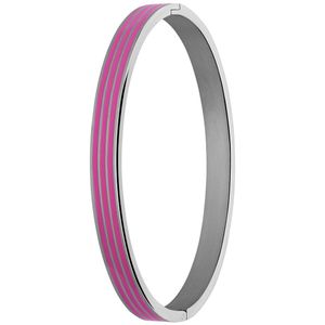 Lucardi Dames Stalen bangle met roze - Armband - Staal - Zilver - 62 dm