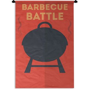 Wandkleed Barbecue - Barbecue illustratie met de quote Barbecue Battle Wandkleed katoen 90x135 cm - Wandtapijt met foto