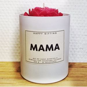 Mama - Soja was geurkaars - Rode roos - Kaarsglas mat wit - Vanille geur - 250 gram - 50 branduren - Geurkaars - Kaars - Kaars met tekst - Soja was – Soy wax – Handgemaakt – Cadeau – Vanilla - Geschenk – Duurzaam